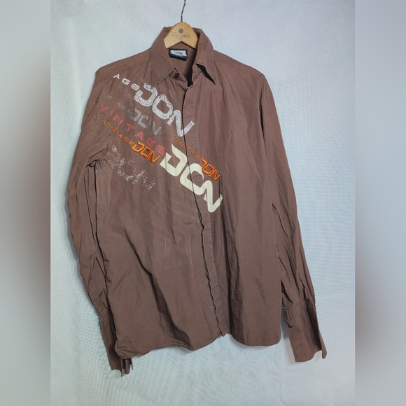Vintage Don Brown Sz L Graphic Button Down Shirt - Picture 8 of 8